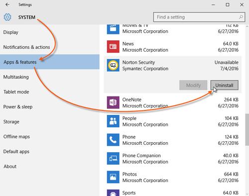how to uninstall norton on windows 10