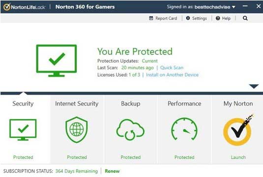 Norton 360 for Gamers User Interface