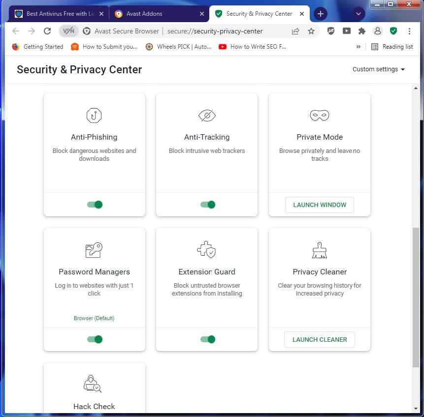 Avast Secure Browser Settings