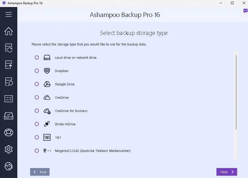 Ashampoo Backup Pro 16 Menu